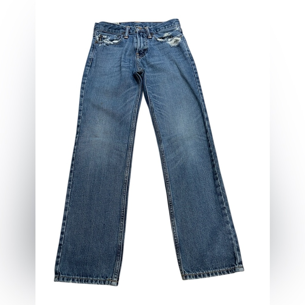 Abercrombie Kids Straight Leg Distressed Medium Wash Blue Jeans Boys Size 14